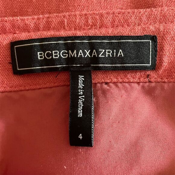 BCBGMAXAZRIA Fit and Flare Safari Midi Dress Salmon Pink Size 4‎ Puff Sleeves - Picture 7 of 9